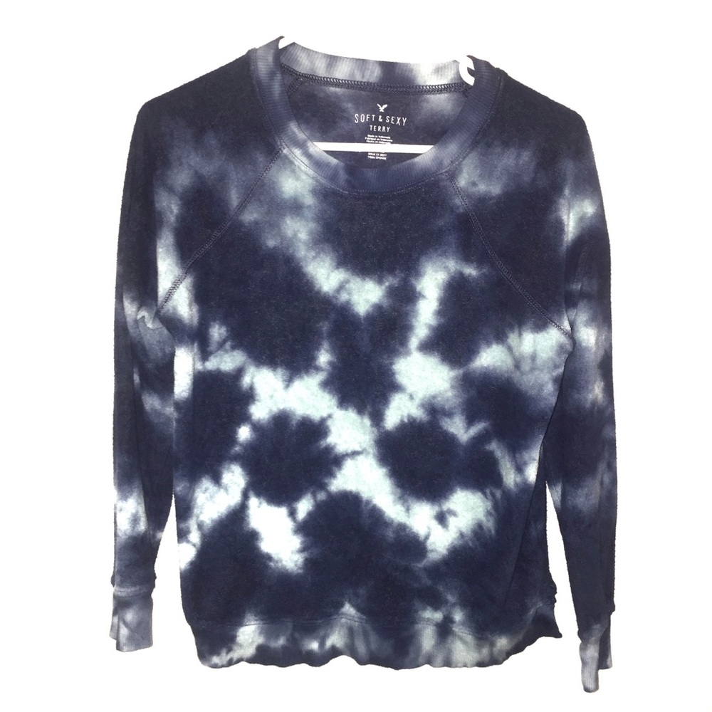 American Eagle Outfitters Navy Tie-Dye Long Sleeve Tee